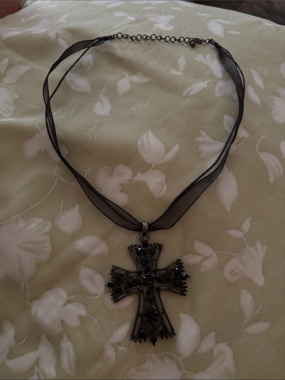 Black Beaded Cross Pendant Necklace - Unbranded